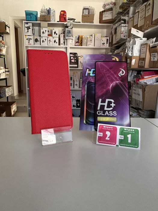 Etui Zamykane czerwone + SZKŁO cały ekran do OPPO RENO 13F 5G/ 13FS 5G