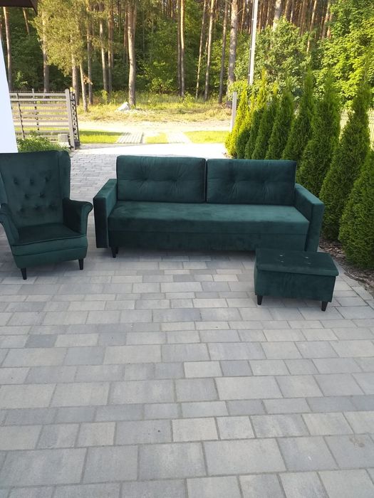 Fotel uszak welur dostępny od ręki,  butelkowa zieleń,  pudrowy, szary