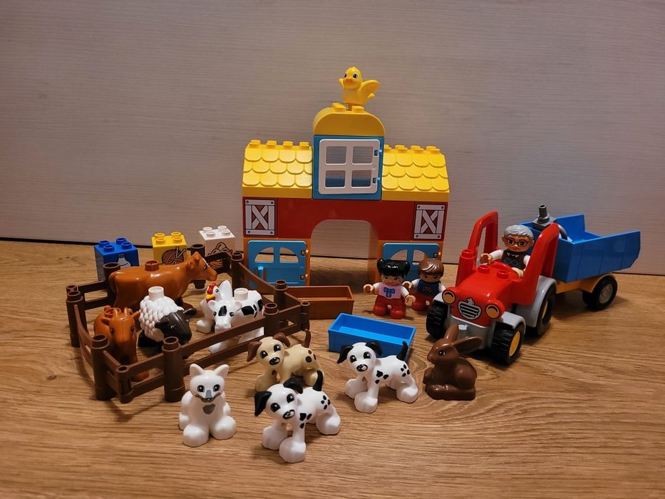 Duży zestaw Lego Duplo podkładka pociąg farma ciągnik straż karetka