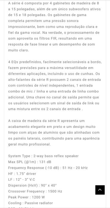 PA 2 COLUNAS MONTARBO Colunas R112 ativa 2400W 12 '131 db