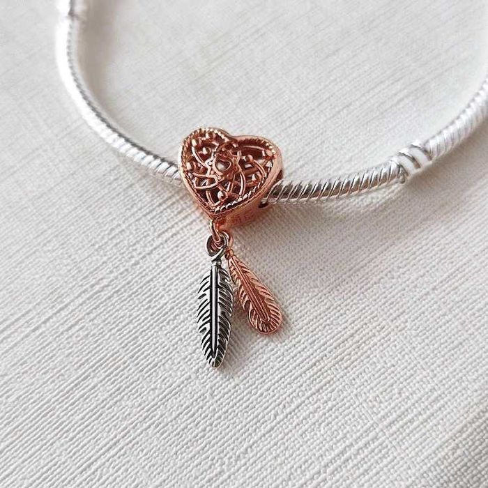 Charms Zawieszka Serce • Ażurowy Łapacz Snów • Piórko • Srebro S925