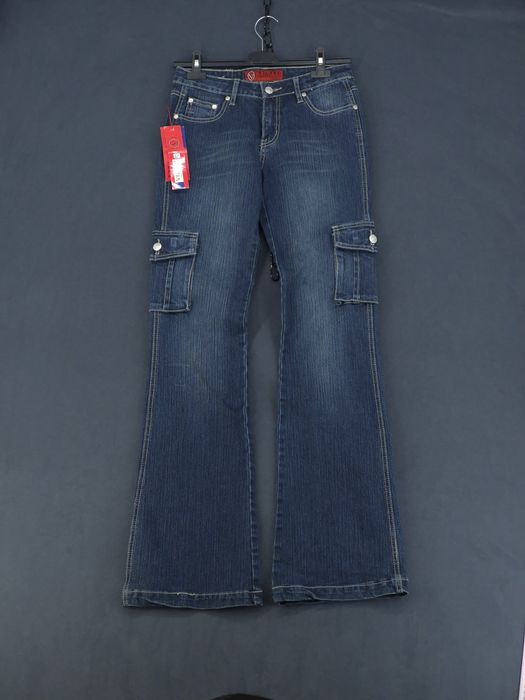 NOWE y2k Vintage cargo dzwony jeansowe spodnie bootcut W27/L32 S japan