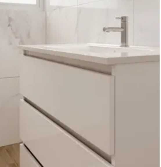 móvel branco 80cm  com 3 gavetas sem lavatorio e torneira