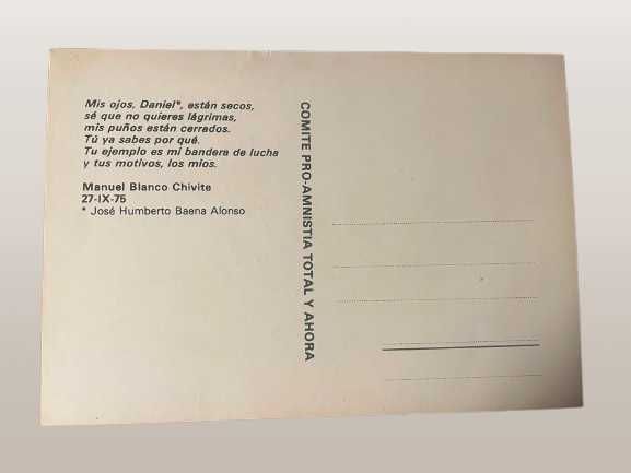 Postal "pro monumento a los mártires antifascistas - COMITE PRO-AMNISTIA TOTAL Y AHORA"