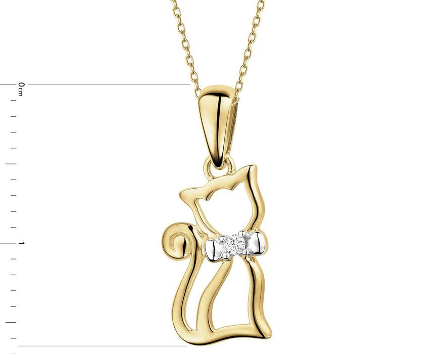 Wisiorek z żółtego złota z diamentem - kot - 0.008 ct - próba 375