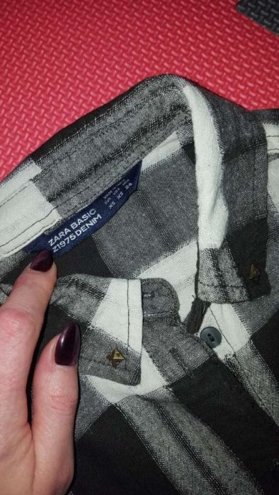 Koszula ZARA rozm M ciemny zieleń biała krata