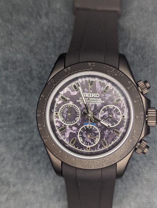Seiko stealth Seitona mod czarny mat chrono szafir
