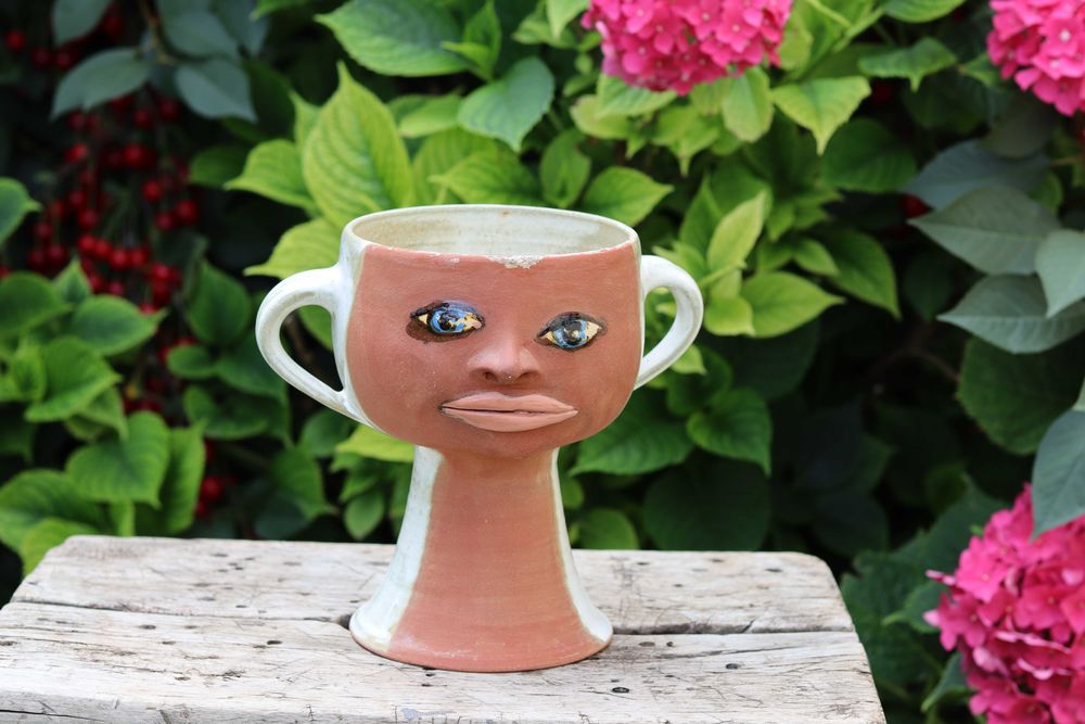 Ręcznie wykonana osłonka doniczka ceramiczna głowa