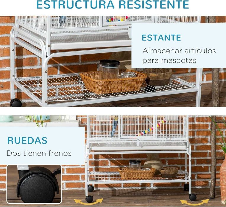 PORTES GRÁTIS - Gaiola para pássaros com rodas e escadas 83x53x180cm