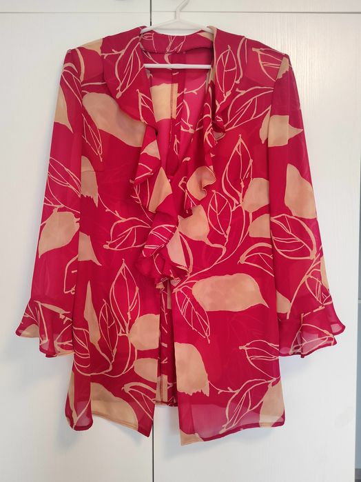 Elegancka szyfonowa koszula tunika damska z żabotem L)XL