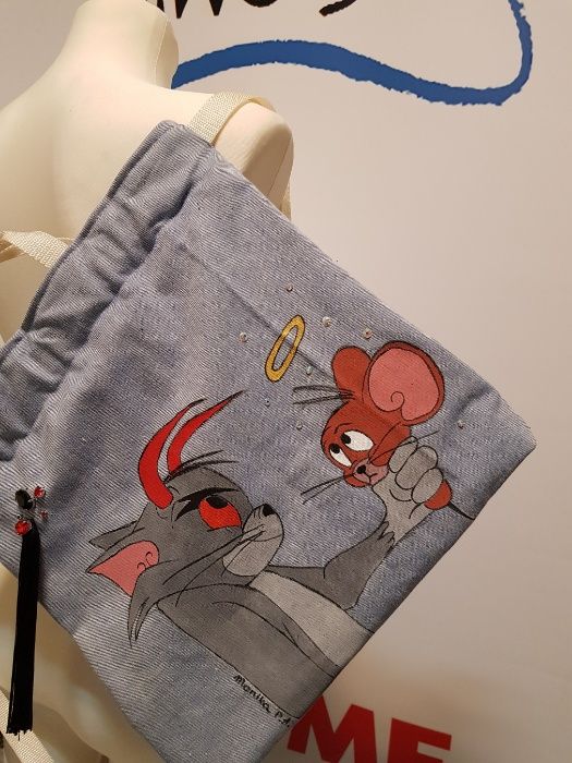 Worko plecak jeansowy ręcznie malowany