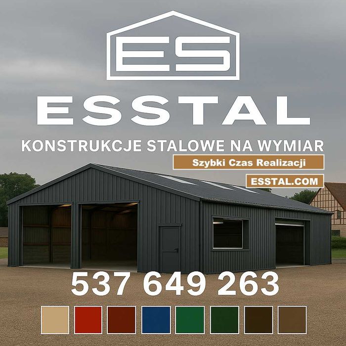 Garaż Blaszany kolory RAL + Bramy + Okna + Wysoki Wjazd Hala – ESSTAL*