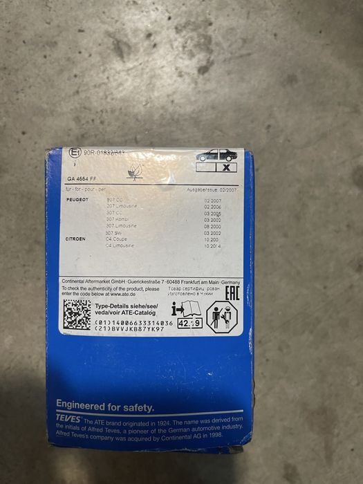 Pastilhas de Travão ATE Peugeot 307 e outros