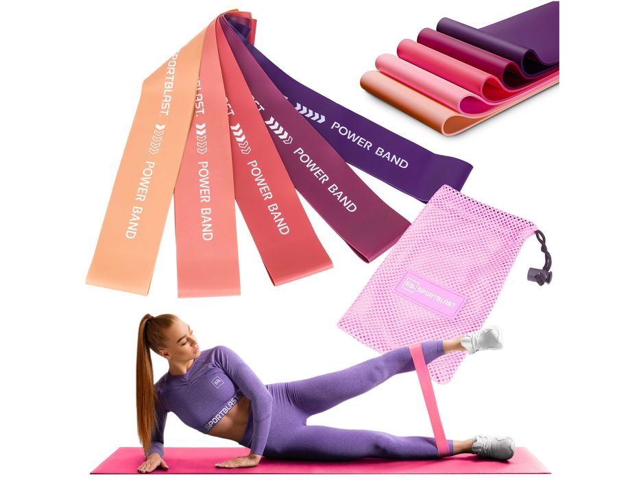 Gumy fitness do ćwiczeń MINI BAND taśmy oporowe ZESTAW 5 sztuk LU