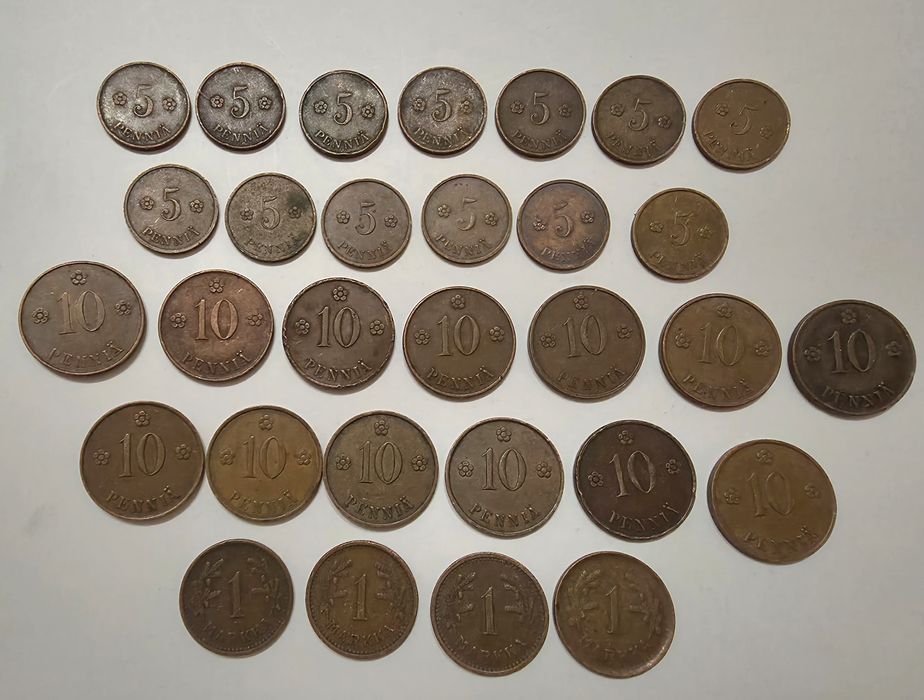 Монети Фінляндії, 1 марка 1941-1951, 5 пенні, 10 пенні