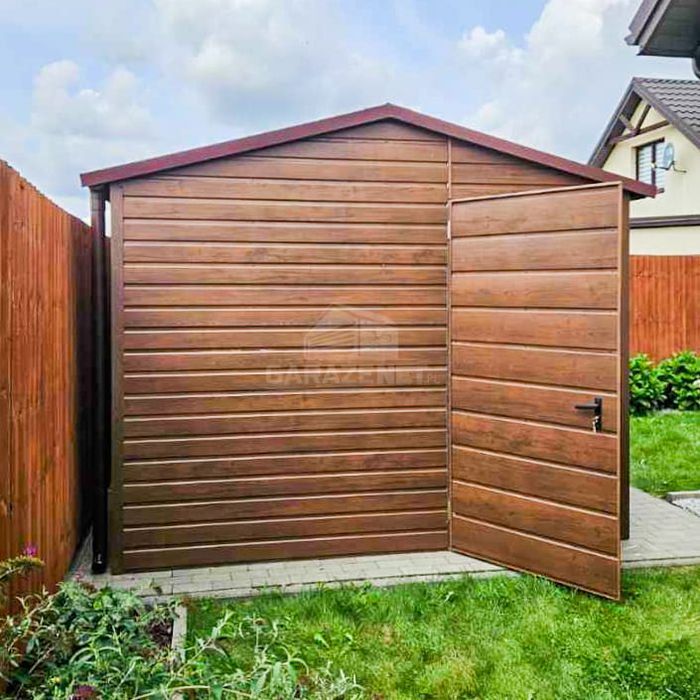 SCHOWEK DOMEK OGRODOWY 3X4 M - Drzwi Okno Rynny Ciemny Orzech TS758