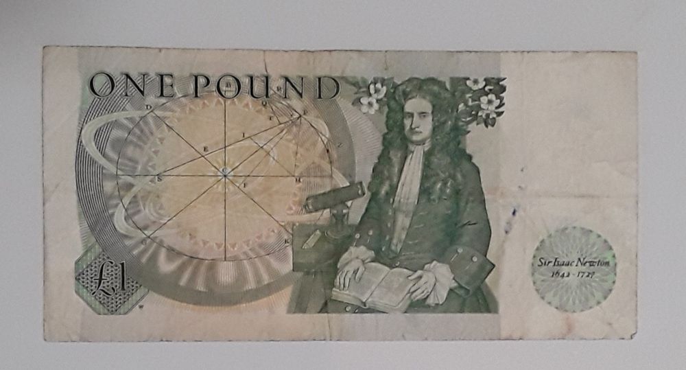Nota 1 One Pound, Bank of England, Rainha Isabel II / Sir Isaac Newton