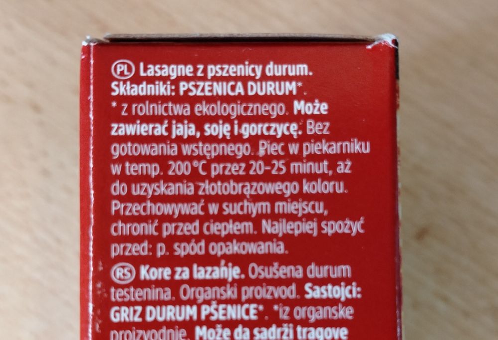 Makaron do lazanii dmBio, 250 g (otwarte opakowanie)