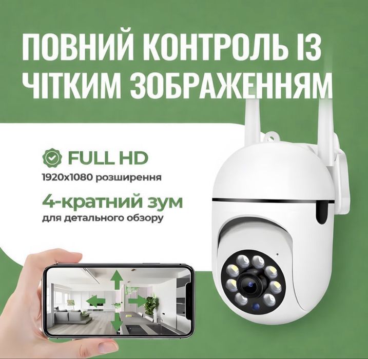 Вулична поворотна Wi-Fi камера відеоспостереження 360° 1080p