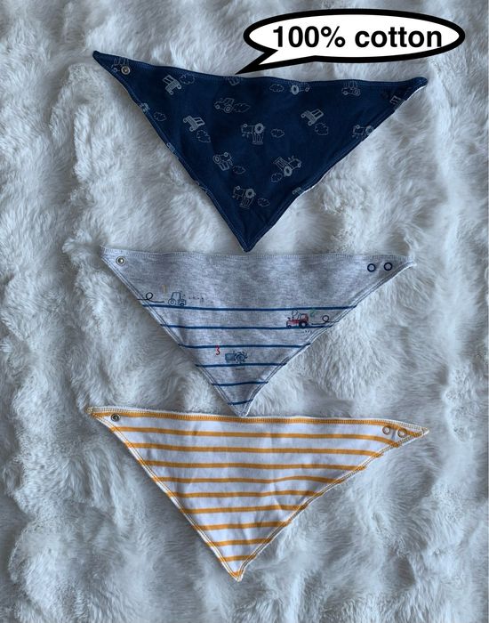 Śliniaki niemowlęce Mothercare 3 szt 100% bawełna bandana na napy