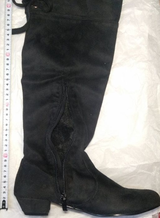 Сапоги-ботфорды демисезонные, Италия, бархатный кожзам. 38р. 25см