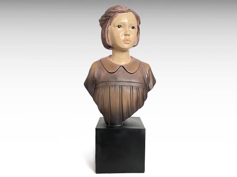 Escultura de busto de menina; estilo vintage; em resina - 43 cm
