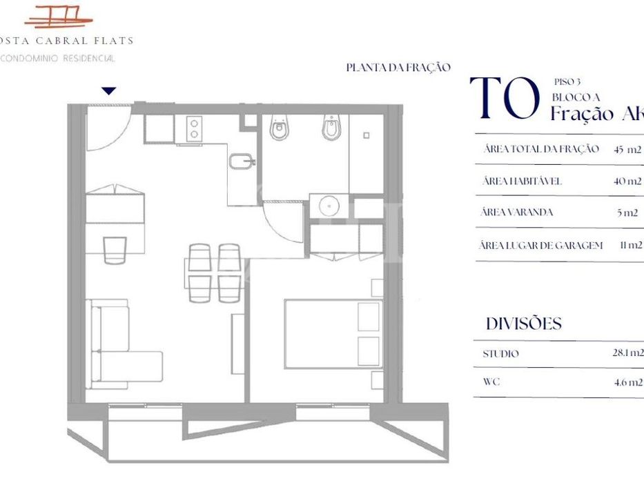 Apartamento T0 com terraço em Costa Cabral, Porto
