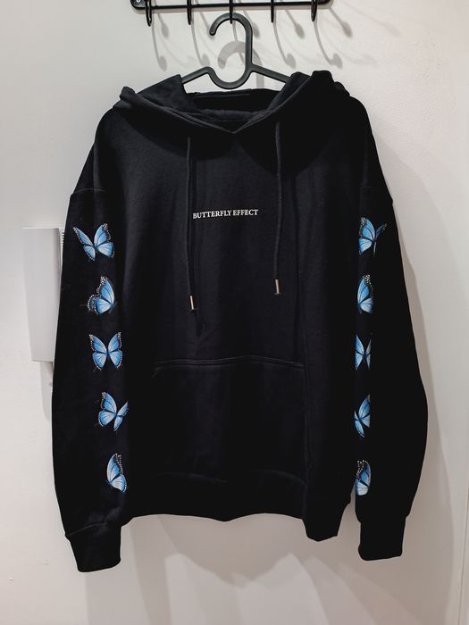 Bluza damska czarna z kapturem r.S Cropp motyle