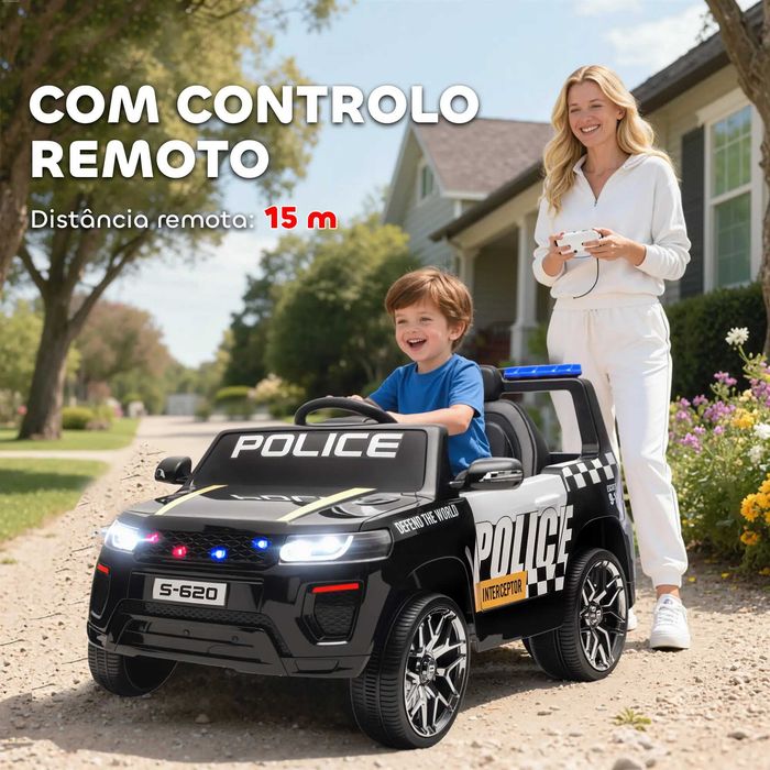 Carro Elétrico para Crianças de Polícia 12V com Motor