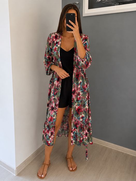 Vero moda dluga narzutka kimono S  w kwiaty boho hit lata