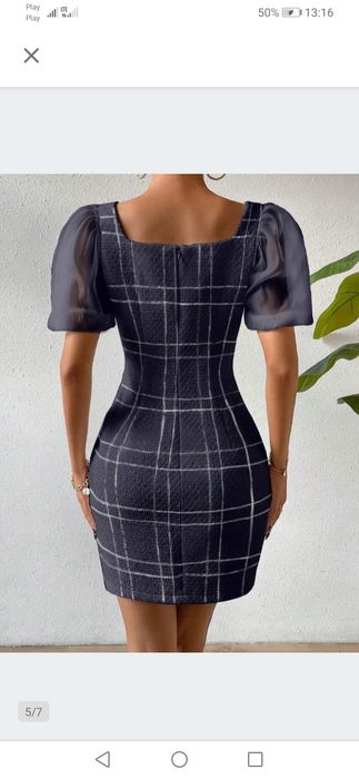 Elegancka sukienka granatowo zlota guziki 42 44