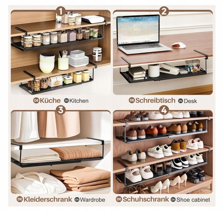 kosz pod półkę regulowany 38-70 cm organizer metalowy czarny