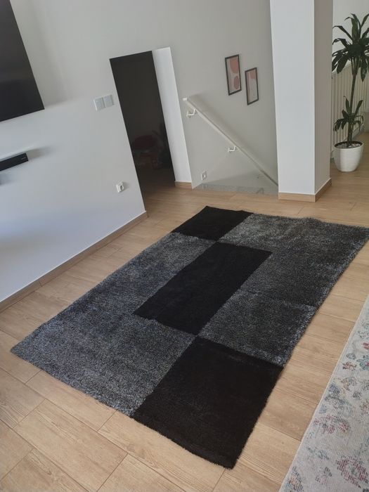 Tapete de Sala Moderno / Felpudo (Shaggy) - Tons Cinza e Preto 230x160 cm