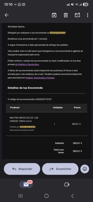 Monitor MSI PRO MP341CQ 34' LED UWQHD 100Hz Curvo