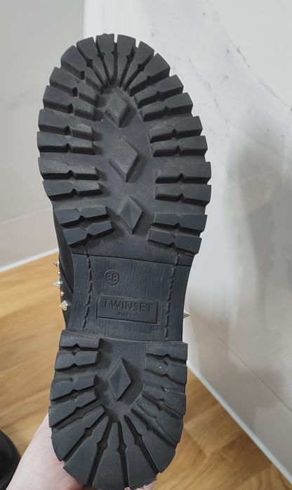 Twinset Milano skóra naturalna Botki motocyklowe