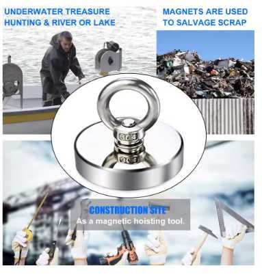 Íman de Pesca Neodímio N52 Super Forte com Furo Escareado 16-90mm Resgate até 60kg novo