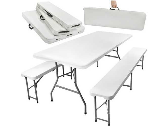 Meble ogrodowe CATERINGOWE kpl. 180cm stół + 2 ławki WHITE - PROMOCJA