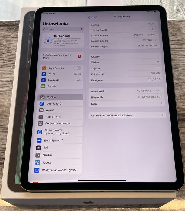 iPad Pro 11 256GB Wifi Spacegrey Bateria 93% Gwarancja