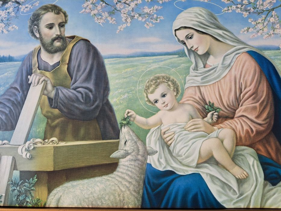 Quadro Antigo Maria, José e Jesus