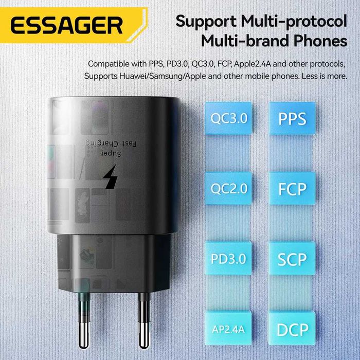 Швидка Зарядка Essager 25W для Самсунг/Айфону USB C iPhone 17 16 15 Pro Max Xiaomi Oneplus Xiaomi Samsung