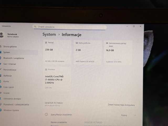 Laptop HP Probook 650 G2, i7, 16GB, SSD 240GB, Windows 11, Gwarancja