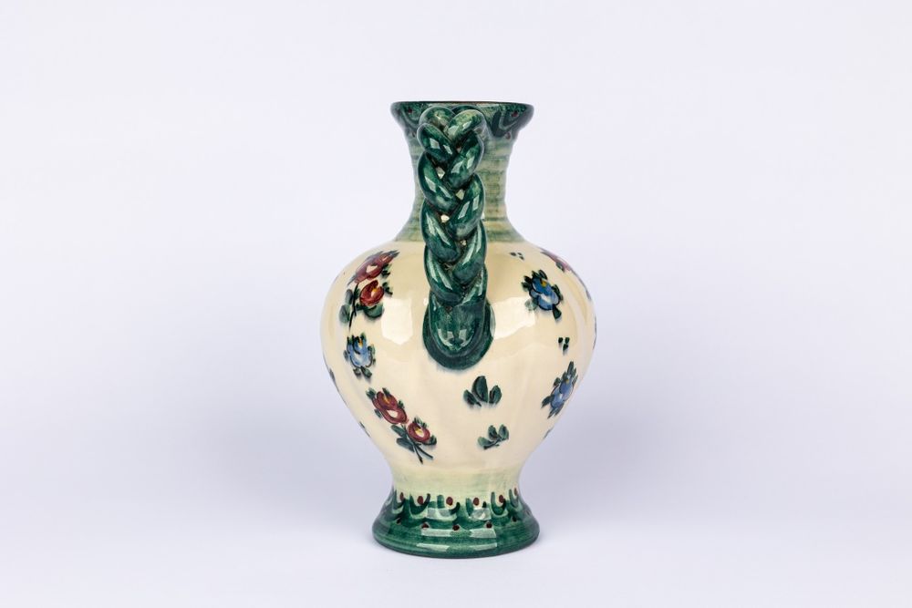 Ręcznie malowany ceramiczny dzban wazon vintage kwiatki