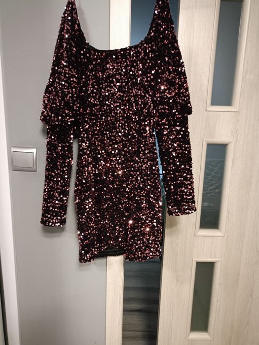 Cekinowa mini sukienka L