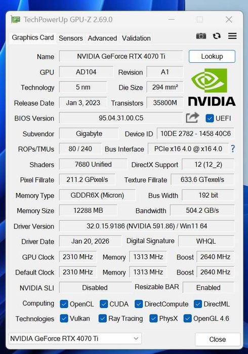 Видеокарта Gigabyte  RTX 4070 Ti Gaming OC 12G (как новая )