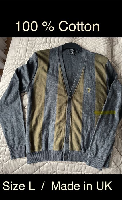 Męski sweter bawełna L rozpinany made in UK w pasy
