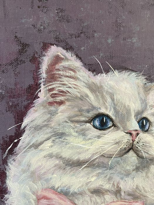 Obraz kotka z różową kokardką