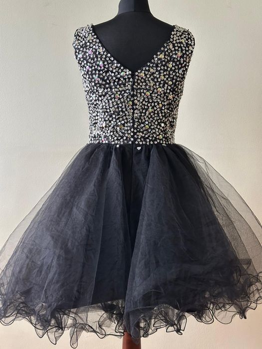 Wedding Dress Suknia Balowa Czarna  Cekiny Tiul Błyszcząca Głębokie V