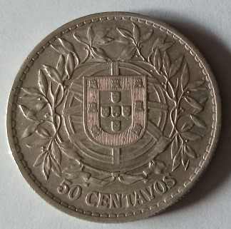 Moeda de 50 cêntimos de 1912 prata
