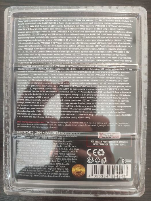 Parkside Lampa Warsztatowa Ładowarka USB Adapter do akumulatorów LED