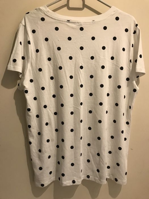 Biała bawełniana  bluzeczka w czarne kropki z krótkim rękawem H&M